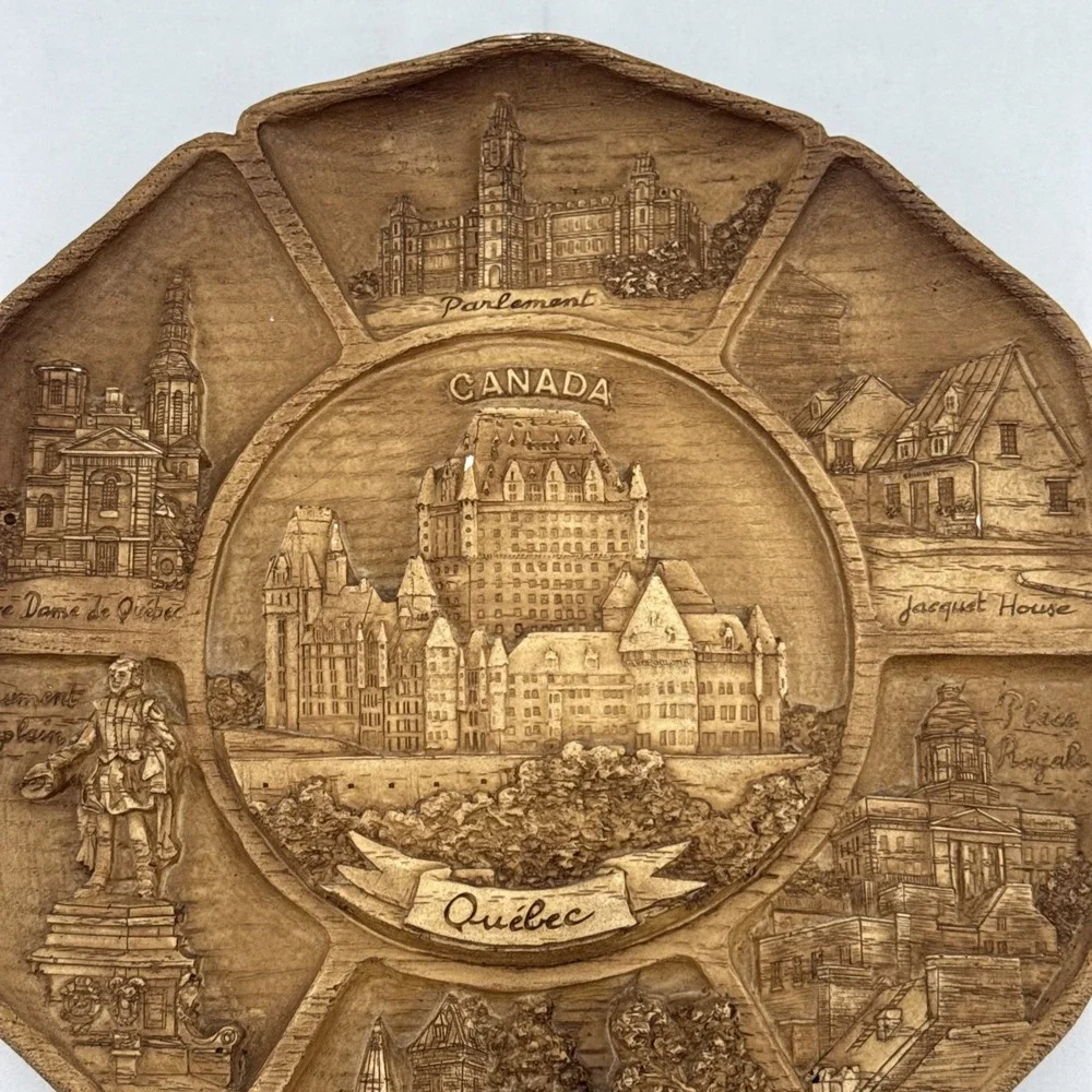 Vintage Carved Resin 3D Wall Plate Quebec Canada 9